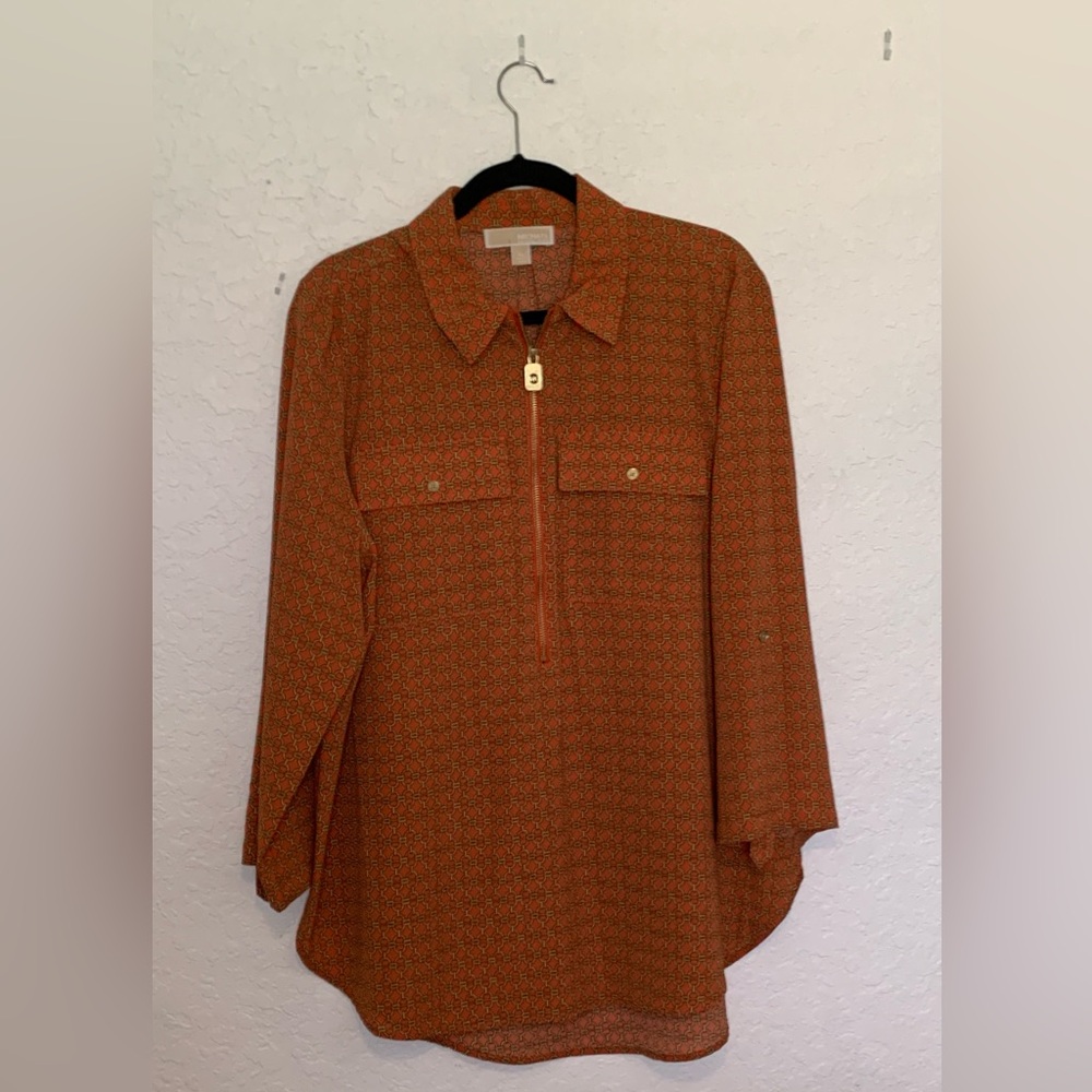 Michael Kors Orange Boxy Notched Collar Blouse